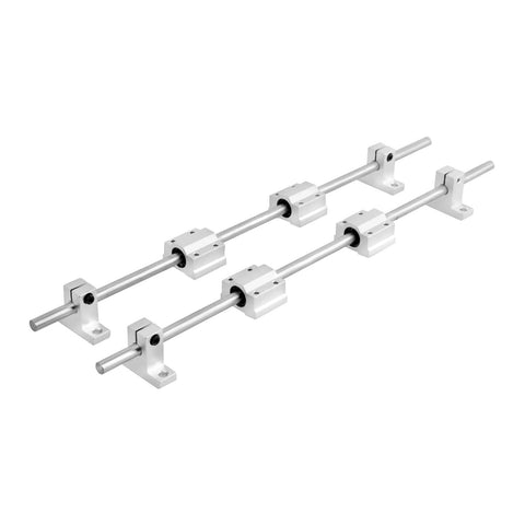 Image showing a 2x400mm Linear Motion Rod And Guide Set With 4x8mm Linear Slide Blocks And 4x SK8 Shaft Supports For Your 3D Printer And DIY CNC Rig.