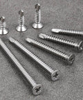 Assorted 400pcs #8 x 3/4 Inch Flat Head Self Tapping Sheet Metal Screws Stainless Steel High Strength Quick Self Drilling Screws