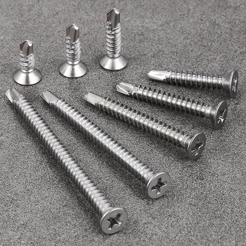 Assorted 400pcs #8 x 3/4 Inch Flat Head Self Tapping Sheet Metal Screws Stainless Steel High Strength Quick Self Drilling Screws