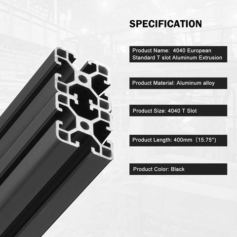 4Pack 4040 T Slot Aluminum Extrusion 400mm Black Extruded Aluminum Profile 40x40 T-Slotted Framing European Standard Anodized Linear Rail