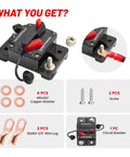 40 Amp DC Circuit Breaker With Manual Reset And Inline Fuse Holder For Inverter And Automotive Or Marine Use, Protects 12V To 48V Systems