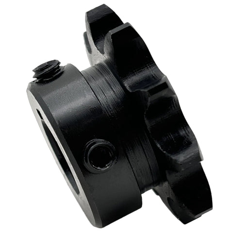 Close-up of 40 Tooth Roller Chain Sprocket Type B With Five Eighth Inch Bore For ANSI 40 Chain, Half Inch Pitch, Ten Teeth, Keyway, Hardened Steel.