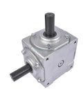 Front view of 40 HP Right Angle Bevel Gearbox with Crosshole & 1" Keyed Shaft 19455-SR-KW-PH-GR CW/CW 1:1 1800 Max RPM, silver finish