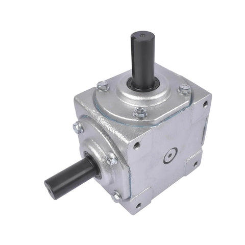 Front view of 40 HP Right Angle Bevel Gearbox with Crosshole & 1" Keyed Shaft 19455-SR-KW-PH-GR CW/CW 1:1 1800 Max RPM, silver finish