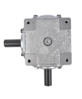 Top view of 40 HP Right Angle Bevel Gearbox with Crosshole & 1" Keyed Shaft 19455-SR-KW-PH-GR CW/CW 1:1, featuring square bolt pattern.