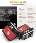 40KG Waterproof RC-Steering-Servo High-Torque - Full Metal Gear Brushless Digital Servo for 1/10 RC Car, Control Angle 180° (A73BHLW V2) close-up view with specs