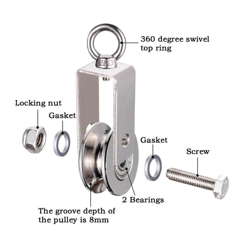 40mm Cable Pulley Wheel, Bearing Inside, Rope Pulley for Pulley System, Gym Equipment, Clothesline and DIY Projects 1Pack with components