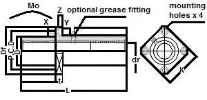 Technical diagram of ✝️ TRKC40GUU NB 40mm Slide Bush Bushings Motion Linear Bearing with mounting holes and grease fitting option.