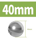 40mm steel ball against green background, measurement shown as 40mm