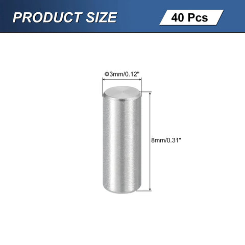 40 Piece M3 Dowel Pins Set, 8mm Long and 3mm Diameter, Made From 304 Stainless Steel, Cylindrical Shelf Support Pins