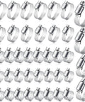 40 Pcs Hose Clamp Set With Seven Size Ranges Adjustable Pipe Tube Clamps Made From Premium 304 Stainless Steel Durable Hose Clamps For Home Garage Garden Lawn Projects and Everyday Repairs, showing all 40 clamps spread out.