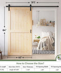40x84 Inch Sliding Barn Wood Door Slab With 7Ft Hardware Kit In Spruce Solid Wood Installed in a Bedroom Setting