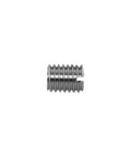 Metal thread reducer sleeve, M8 male to M6 female, silver steel, side view
