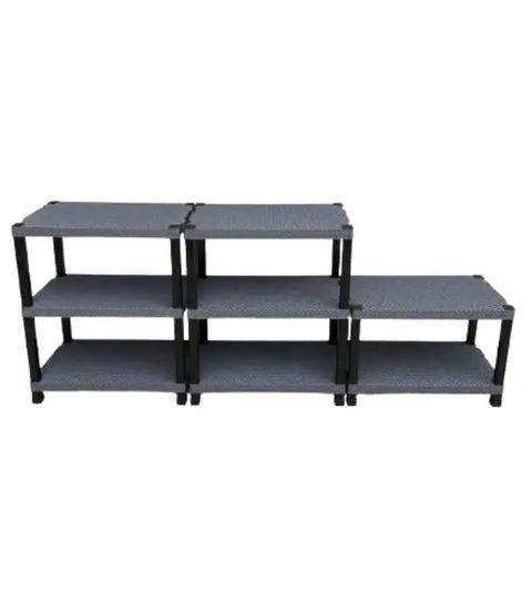 Super Heavy Duty Plastic Modular Storage Cabinet Featuring Slammin Adjustable Shelves And Rock Solid Legs in grey, perfect for home office organization.