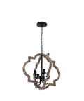 Farmhouse Wood Orb Chandelier With Four Lights, Rustic Pendant Lighting For Kitchen Island, Dining Room, 19.5 Inch Handmade Chandelier