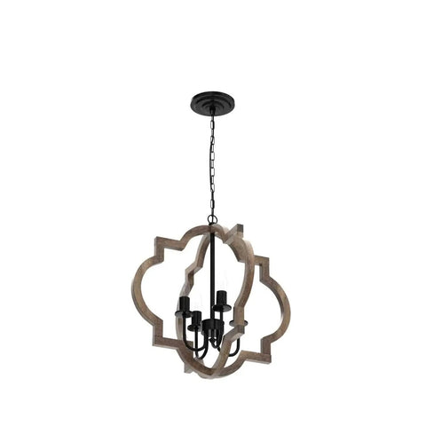 Farmhouse Wood Orb Chandelier With Four Lights, Rustic Pendant Lighting For Kitchen Island, Dining Room, 19.5 Inch Handmade Chandelier