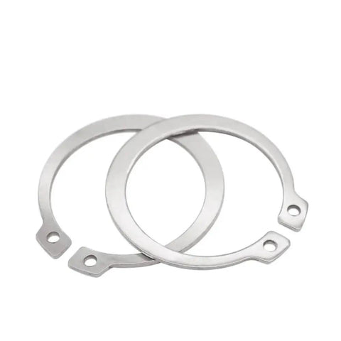 Heavy Duty Black External Circlips M3 To M42 Size C Type Snap Rings And Bearing Washers Made From Tough 65mn Manganese Steel, close-up view.
