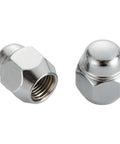 Top Tier 5pc Wheel Lug Nut Kit For Nissan Frontier And Infiniti G20 Direct Replacement With Strong Alloy Build To Fit OEM 40224ZN50A Specs Super Cool Ride Ready Gear chrome alloy wheel lug nut, threaded end view