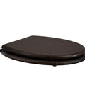 Premium White Wooden Toilet Seat Cover With Smooth Ride Soft Close Hinge And Polished PVC Veneer Shell angled view.