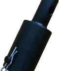 7/8 Inch Female To 3/4 Inch Male Earth Auger Adapter With Guide Pin For Power Drill Bits, side view, black steel finish.