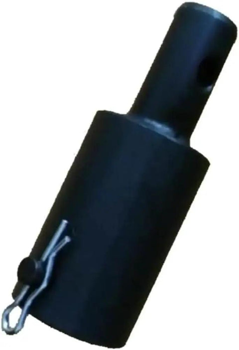 7/8 Inch Female To 3/4 Inch Male Earth Auger Adapter With Guide Pin For Power Drill Bits, side view, black steel finish.