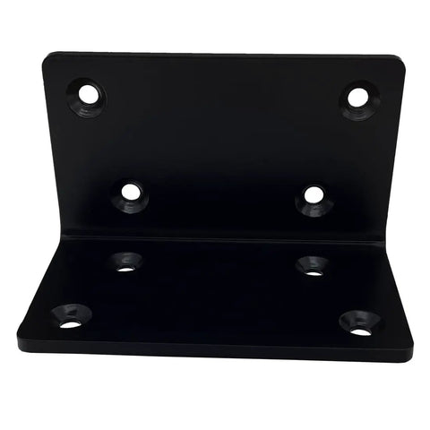 Built Different Rock Solid Heavy Duty L Brackets Black Steel Corner Supports Two Pack for countertops, showing a black steel bracket.