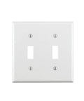 Double Toggle Light Switch, 2G, Standard Size, White Finish, Smooth Face And Rounded Edges, Solid Build, Easy To Install, Perfect For Home Or Office Wiring, Resists Dust, Moisture, Oil, And Grease, 2-gang wall plate