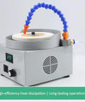 Heavy Duty 24V Wet Bench Grinder Featuring Kickass Bidirectional Rotation And Three Premium Diamond Discs For Slick Metal Glass Jade Polishing with integrated cooling system.