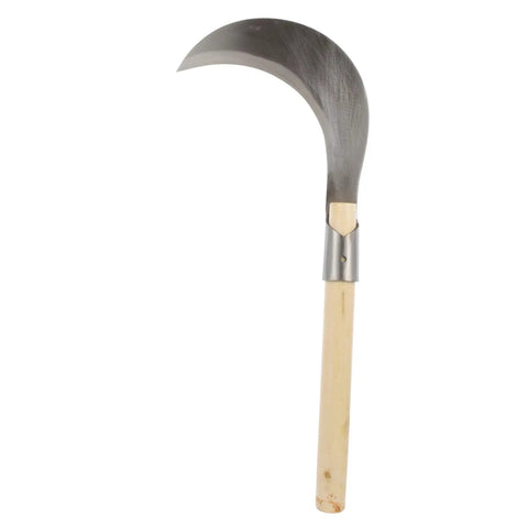 Durable Manganese Steel Weeding Sickle With Long Wooden Handle For Garden Cleanup And Yard Work Manual Weed Removal Tool Multipurpose Gardening Knife For Grass Vines And Bushes