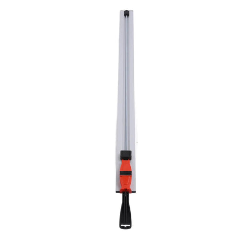 Heavy Duty Aluminum Straight Edge Guide For Circular Saws Featuring A Rock Solid Rubber Clamp and Non Slip Rail, top view.