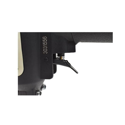 Close-up of trigger on Beast Mode Heavy Duty Pro Punch Nailer And Nail Remover with 1/4 inch NPT air inlet and three piston drivers.