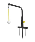 Swing Training Aid For Golfers With Adjustable Height Practice Stand Makes Your Swing Smoother And More On Point Builds Muscle Memory And Consistency Outdoors In The Yard Garden For Real World Game Improvement - black metal stand with yellow ball