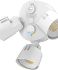 3-Light LED Outdoor Flood Light With Dusk To Dawn Sensor, Adjustable Lumens, Selectable Color, Round Heads, White Finish