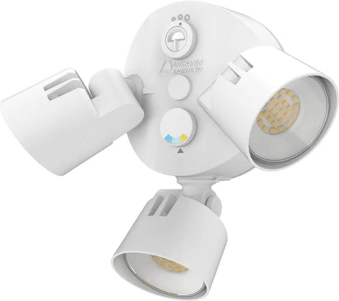 3-Light LED Outdoor Flood Light With Dusk To Dawn Sensor, Adjustable Lumens, Selectable Color, Round Heads, White Finish