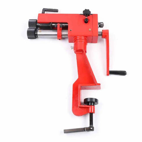 7 Inch Throat Sheet Metal Rotary Beading Machine With 6 Dies, shown in red, with cast iron bead roller and steel bender handles.