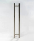 36-Inch Dope Modern Stainless Steel Door Handles In Brushed Nickel Finish With Solid Mounting Standoffs For Interior And Exterior Doors Push-Pull Door Bar For Commercial Or Barn Doors Round Shape. Front view of 36-inch brushed nickel stainless steel door pull handle