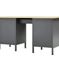 Heavy Duty 63 Inch Steel Workbench With Lockable Cabinet And Six Drawers, Industrial Garage Desk, rear view showing adjustable feet