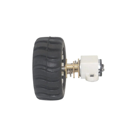 12V DC Mini Motor For Makers And DIY Tinkerers With Plastic Wheel Kit And Fixed Frame Connecting Nut, side view