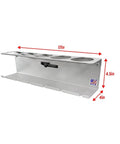 Front view of Pneumatic Tool Holder And Aerosol Rack Combo Wall Mount for Garage and Trailer, holds five cans with six slots, dimensions labeled