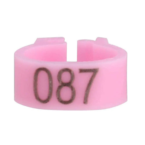 8mm Plastic Pigeon Leg Bands Rings With Numbers 001 To 100 In A 100 Count Bag Six Color Options For Easy Bird Identification Racing Breeding And Ringing Programs - Pink Ring Number 087