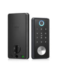 Top Notch Smart Electronic Deadbolt With App Key Digital Lock For Home Office Apartment Hotel School Low Battery Alert close-up view, sleek black finish, biometric keypad.