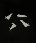 Four Pack Nylon RC Airplane Tip Protectors Wing Tip Guards For RC Planes Aircraft And Helicopters DIY Model Parts 40x14mm White Durable Nylon Easy Fit Protects Corners During Landing displayed on black background
