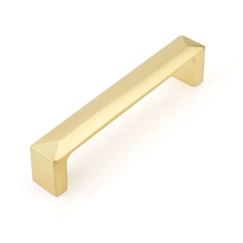 Pro Grade Brushed Gold Cabinet Handles Heavy Duty Zinc Alloy Drawer Pulls 3 3/4 Inch Center To Center 10 Pack close up view