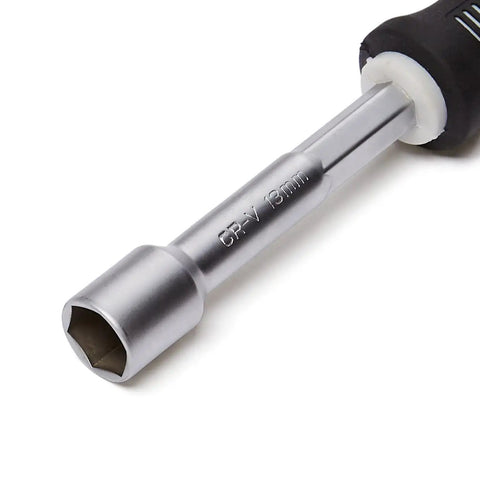 Close-up of 13mm driver from 7 Piece Nut Driver Set With 5mm 6mm 8mm 9mm 10mm 11mm And 13mm Sizes For Tightening And Loosening Nuts And Bolts