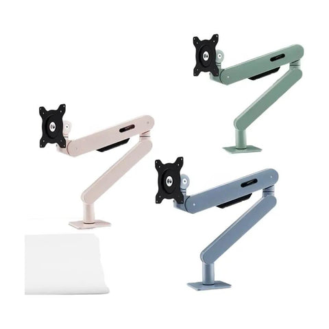 One Piece Height Adjustable Wall Mount Monitor Arm With Ultra Smooth Extendable Arms in three colors for varied desk setups.