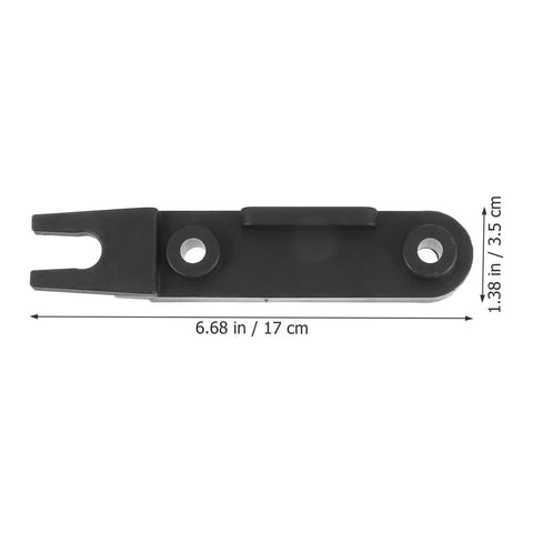 Black rooftop cargo carrier bolt mounting fitting and roof rack clamp, heavy-duty all-weather use, dimensions 17 cm by 3.5 cm.