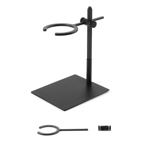 Elevate Your Daily Grind With This Slick Adjustable Pour Over Coffee Stand And Aluminum Dual Filter Cup Holder featuring black metal stand and detachable parts.