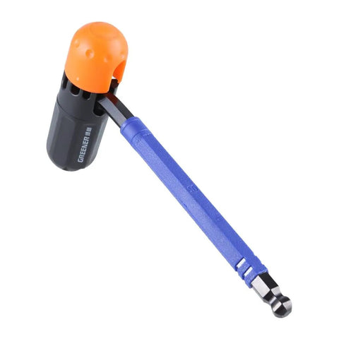 Kick Up Your Gear Game With This 9Pcs Long Arm Hex Key Set Featuring Durable Hardened Steel L Shape Wrenches That Crush Tough Jobs Without Breaking Or Slipping For Serious Repair Pros And DIY Whizzes Alike. 9pcs hardened steel long arm hex key set with one wrench shown in orange and black holder