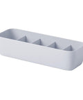 Stackable Plastic Underwear Storage Containers With Divided Compartments To Straighten Up Your Wardrobe Kick Clutter To The Curb Keeping Socks Bras Neck Ties Squeaky Fresh, grey organizer with four compartments.