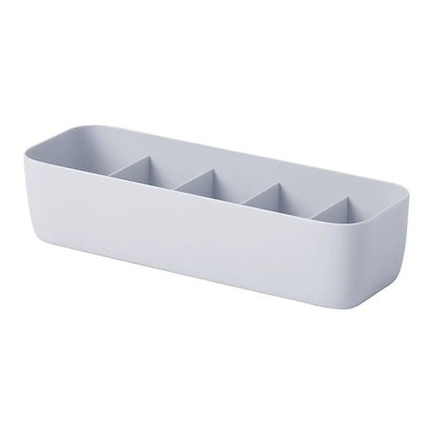 Stackable Plastic Underwear Storage Containers With Divided Compartments To Straighten Up Your Wardrobe Kick Clutter To The Curb Keeping Socks Bras Neck Ties Squeaky Fresh, grey organizer with four compartments.